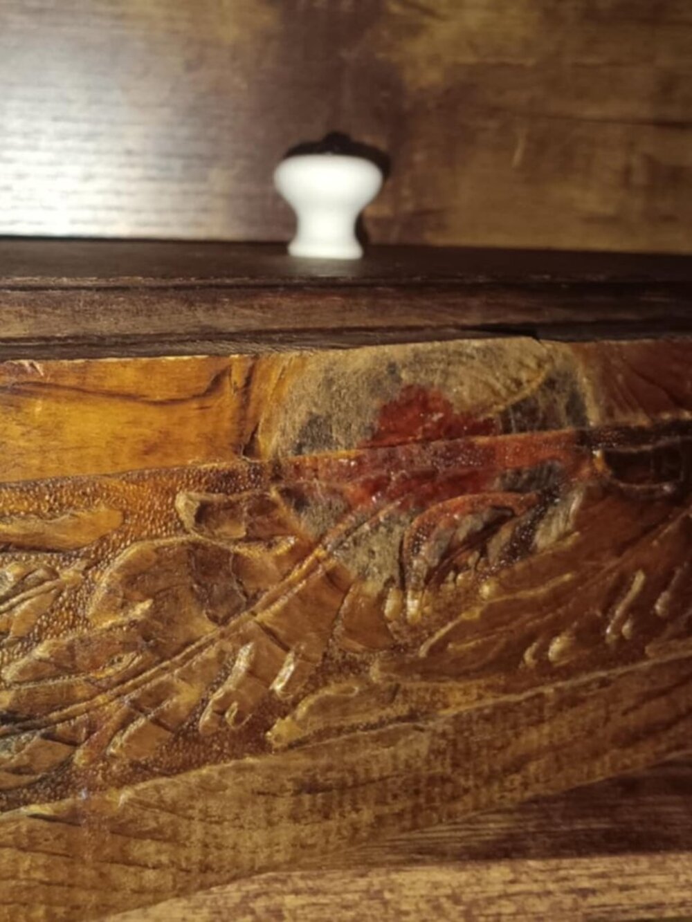 Vintage hand carved wooden box with intricate design